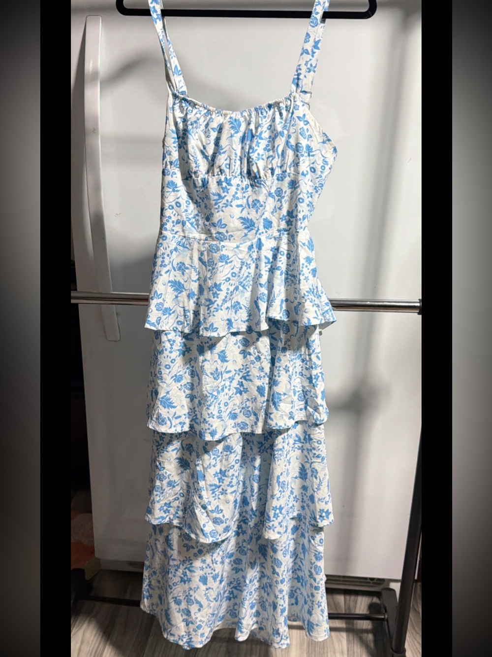 Billy J Page Maxi Dress Blue Floral Tiered Ruffle Sleeveless Cottagecore Boho - Picture 5 of 7